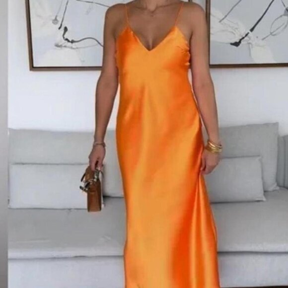 Zara Orange Satin Maxi Dress - Picture 10 of 12